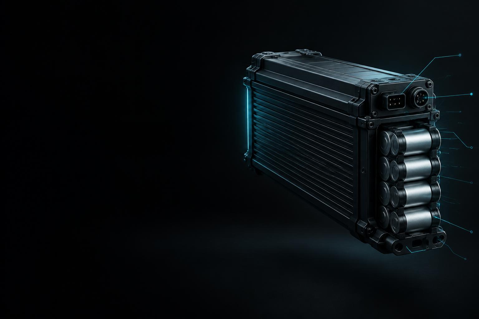 Concept visualization of a compact EV battery pack with connected data pathways